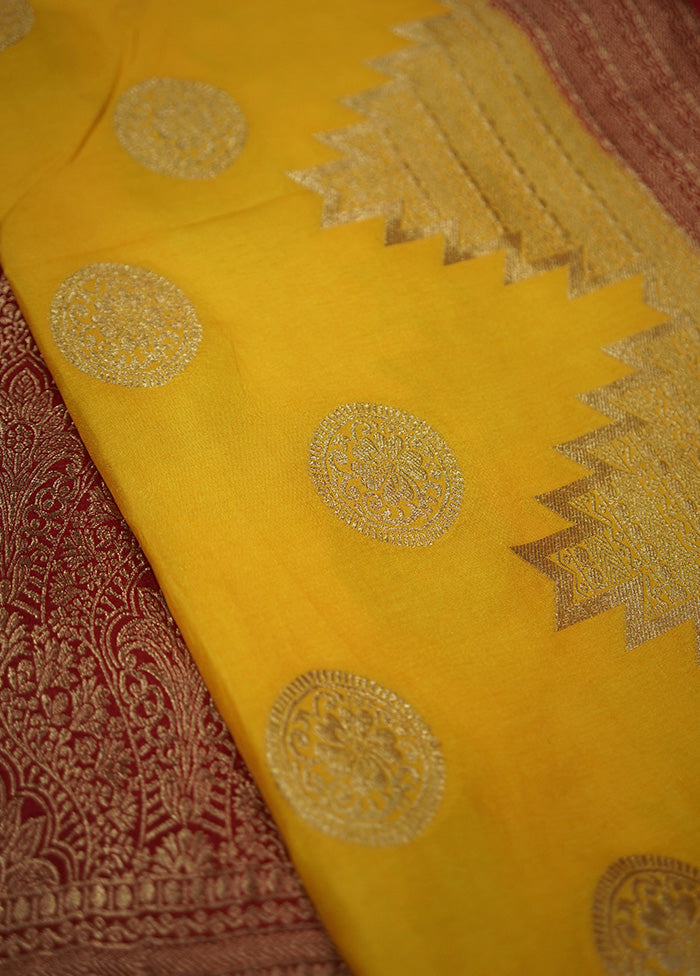 Yellow Dupion Silk Saree Without Blouse Piece - Indian Silk House Agencies