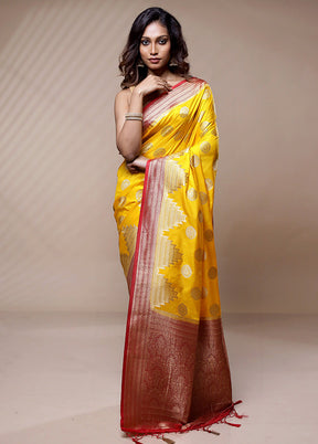 Yellow Dupion Silk Saree Without Blouse Piece - Indian Silk House Agencies