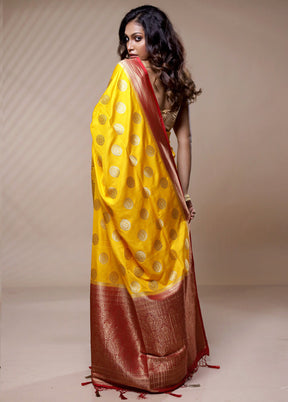 Yellow Dupion Silk Saree Without Blouse Piece - Indian Silk House Agencies