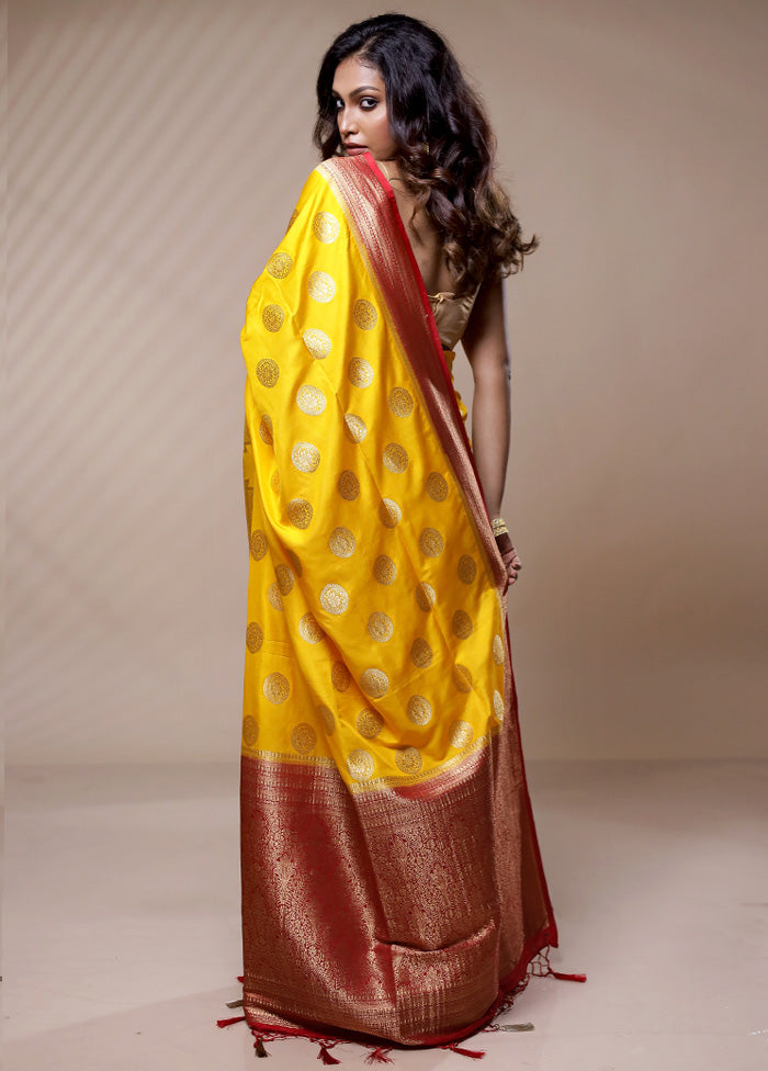 Yellow Dupion Silk Saree Without Blouse Piece - Indian Silk House Agencies