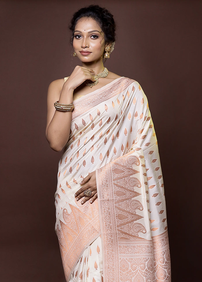 Cream Dupion Silk Saree With Blouse Piece