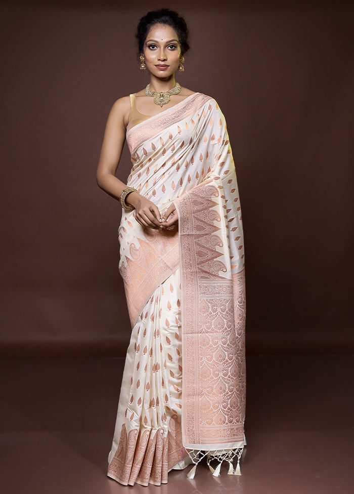 Cream Dupion Silk Saree With Blouse Piece