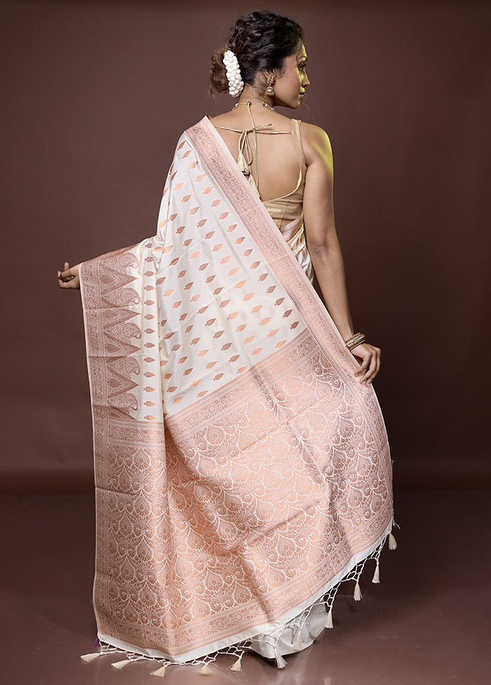 Cream Dupion Silk Saree With Blouse Piece