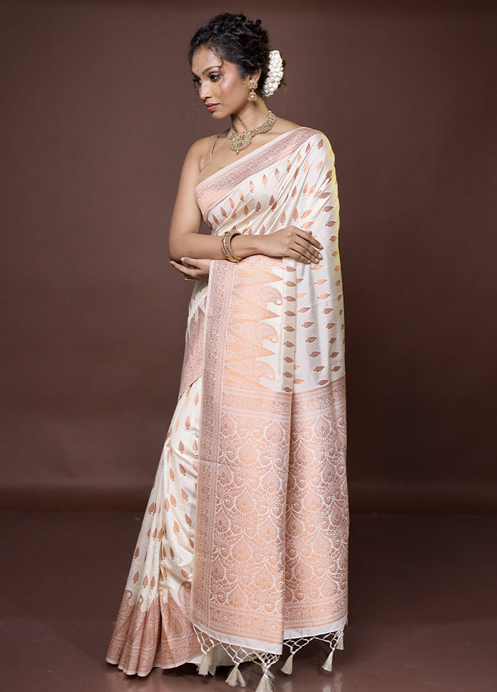 Cream Dupion Silk Saree With Blouse Piece