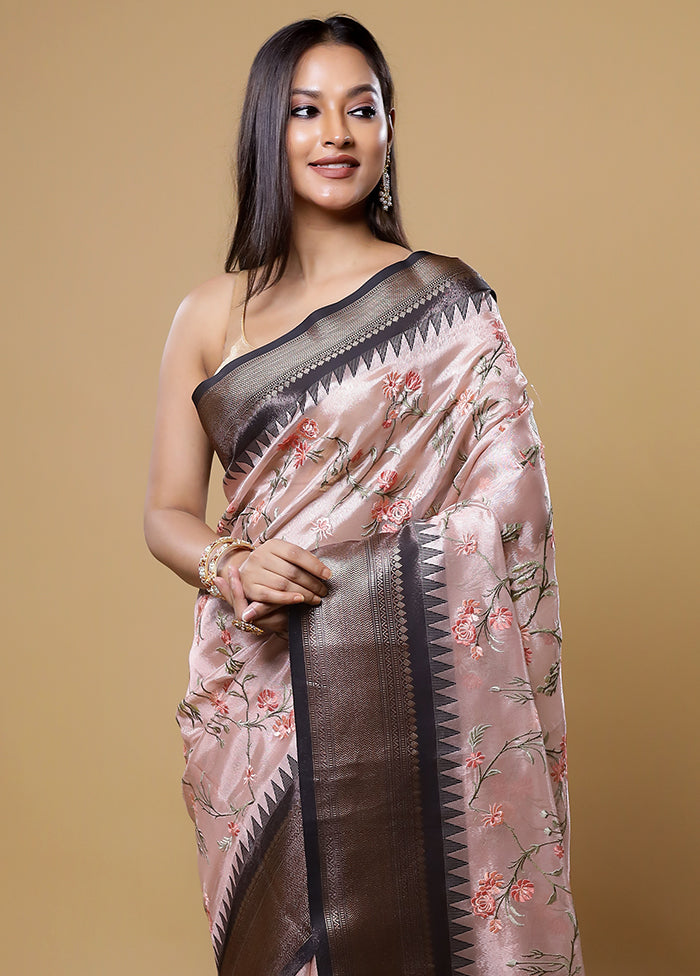 Pink Tissue Silk Saree With Blouse Piece