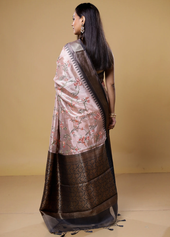 Pink Tissue Silk Saree With Blouse Piece