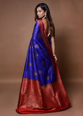 Blue Handloom Tussar Pure Silk Saree With Blouse Piece - Indian Silk House Agencies