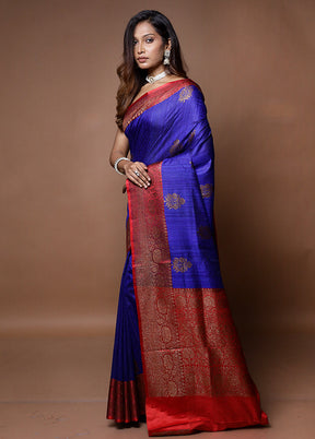 Blue Handloom Tussar Pure Silk Saree With Blouse Piece - Indian Silk House Agencies