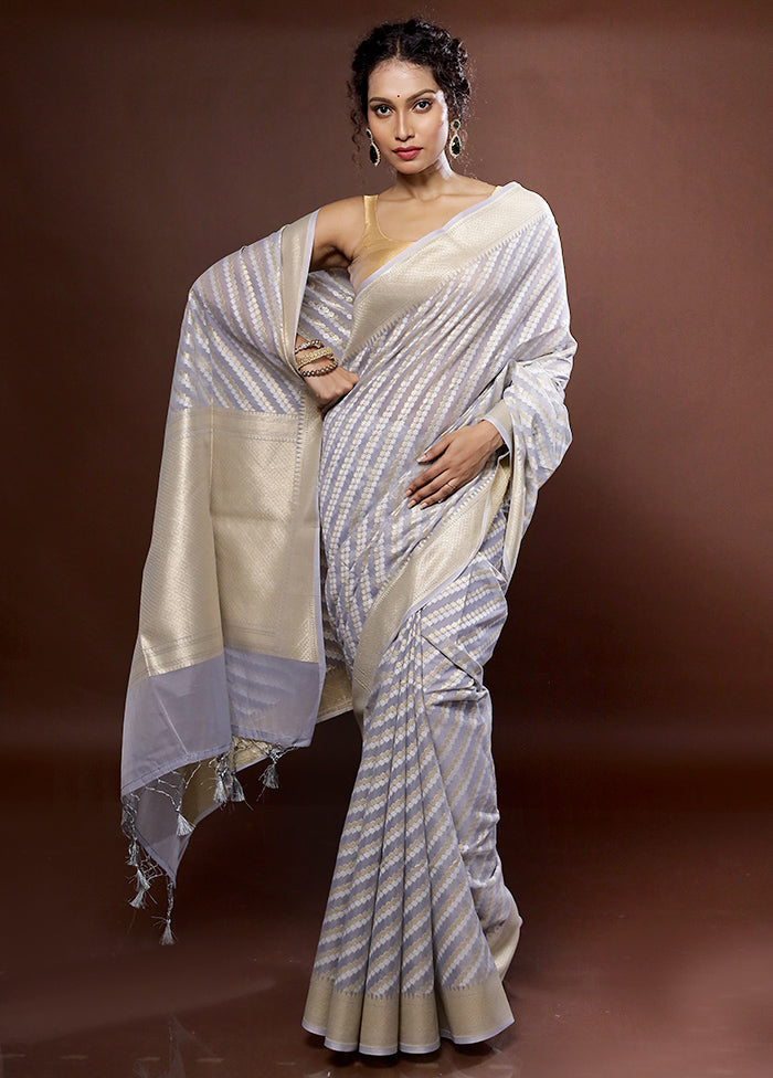 Grey Pure Cotton Saree With Blouse Piece - Indian Silk House Agencies