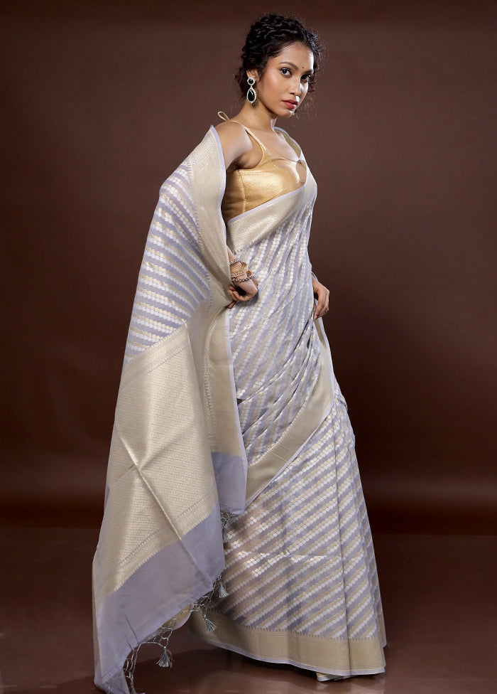 Grey Pure Cotton Saree With Blouse Piece - Indian Silk House Agencies