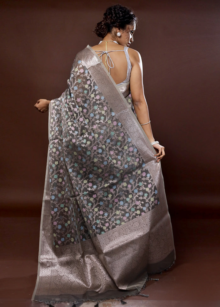 Grey Organza Saree With Blouse Piece - Indian Silk House Agencies