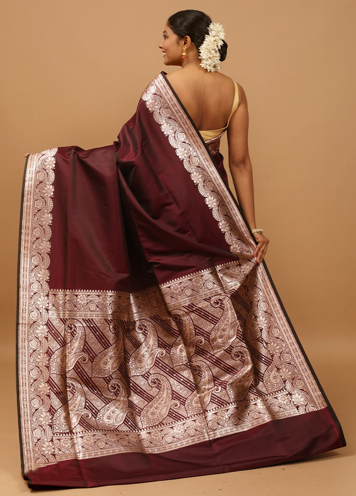 Maroon Banarasi Silk Saree With Blouse Piece