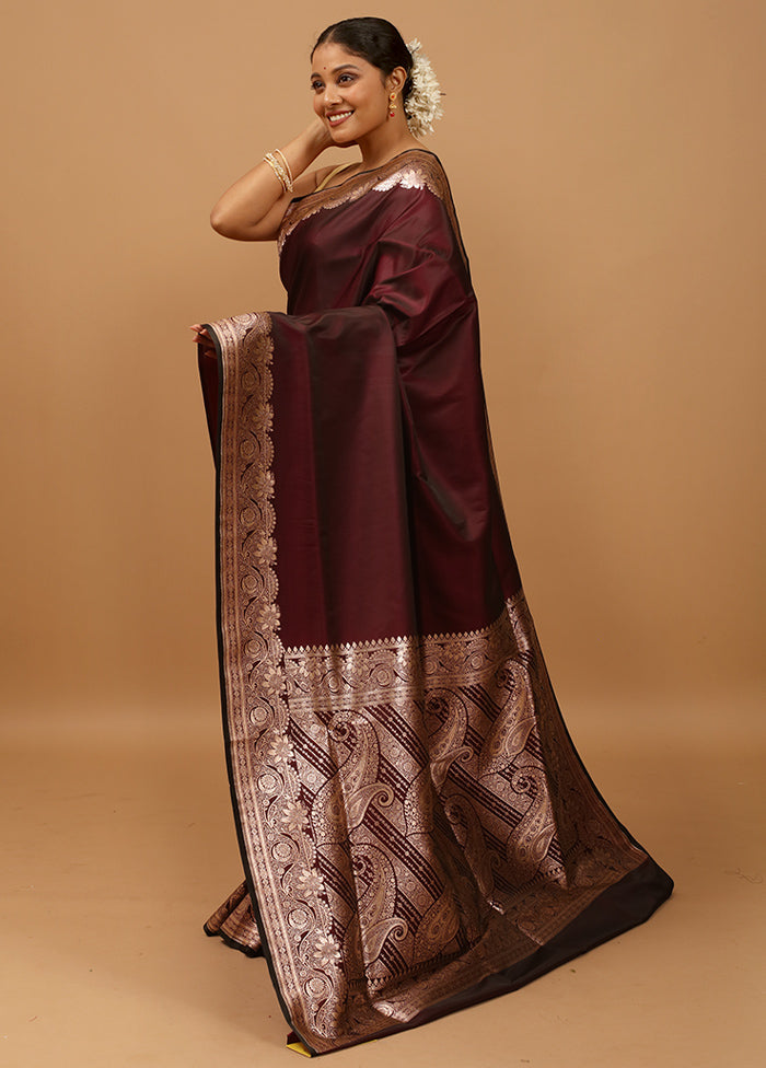 Maroon Banarasi Silk Saree With Blouse Piece