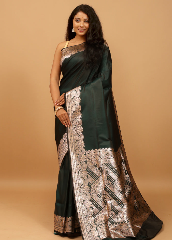 Green Banarasi Silk Saree With Blouse Piece