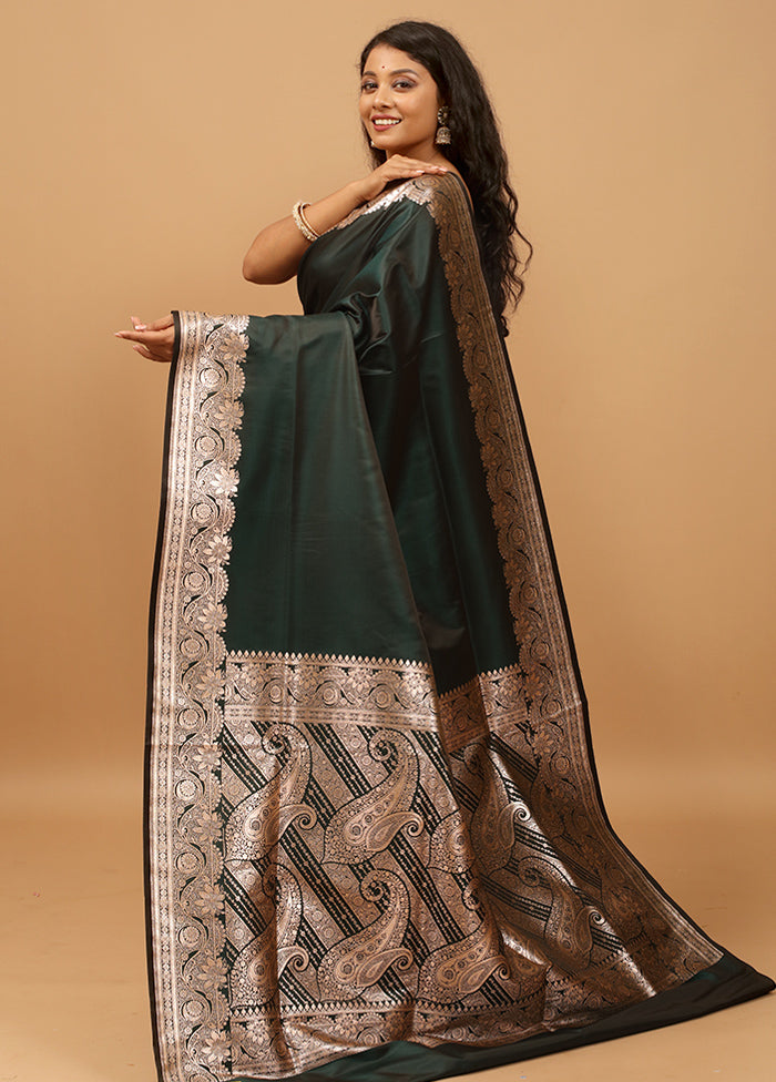 Green Banarasi Silk Saree With Blouse Piece