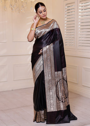 Brown Banarasi Silk Saree With Blouse Piece