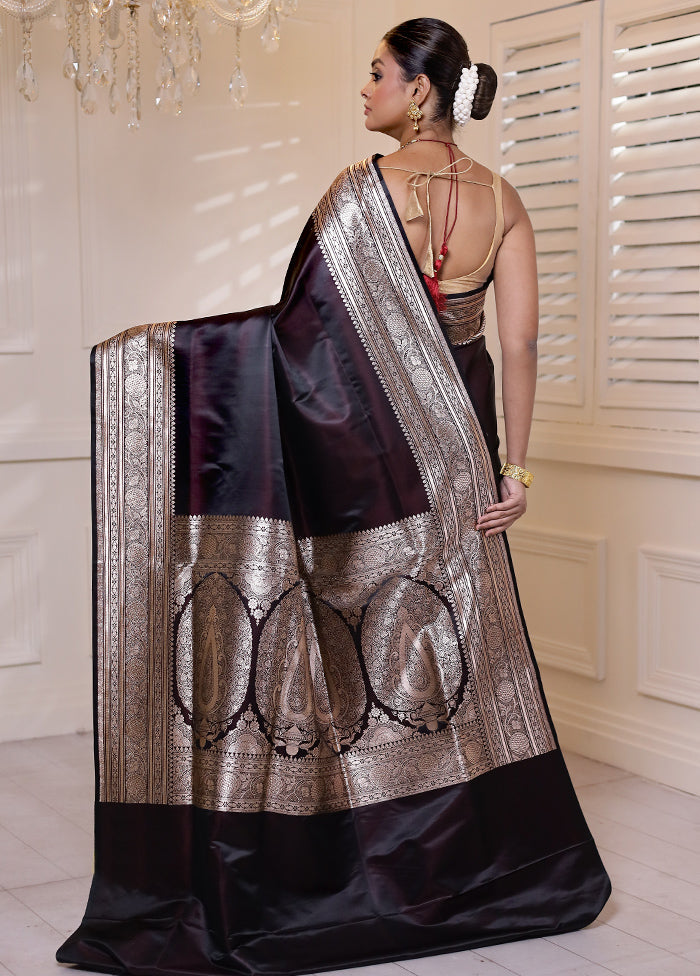 Brown Banarasi Silk Saree With Blouse Piece