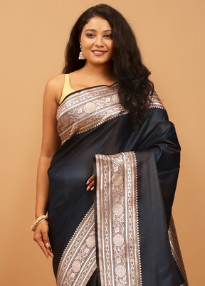 Blue Banarasi Silk Saree With Blouse Piece