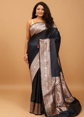 Blue Banarasi Silk Saree With Blouse Piece