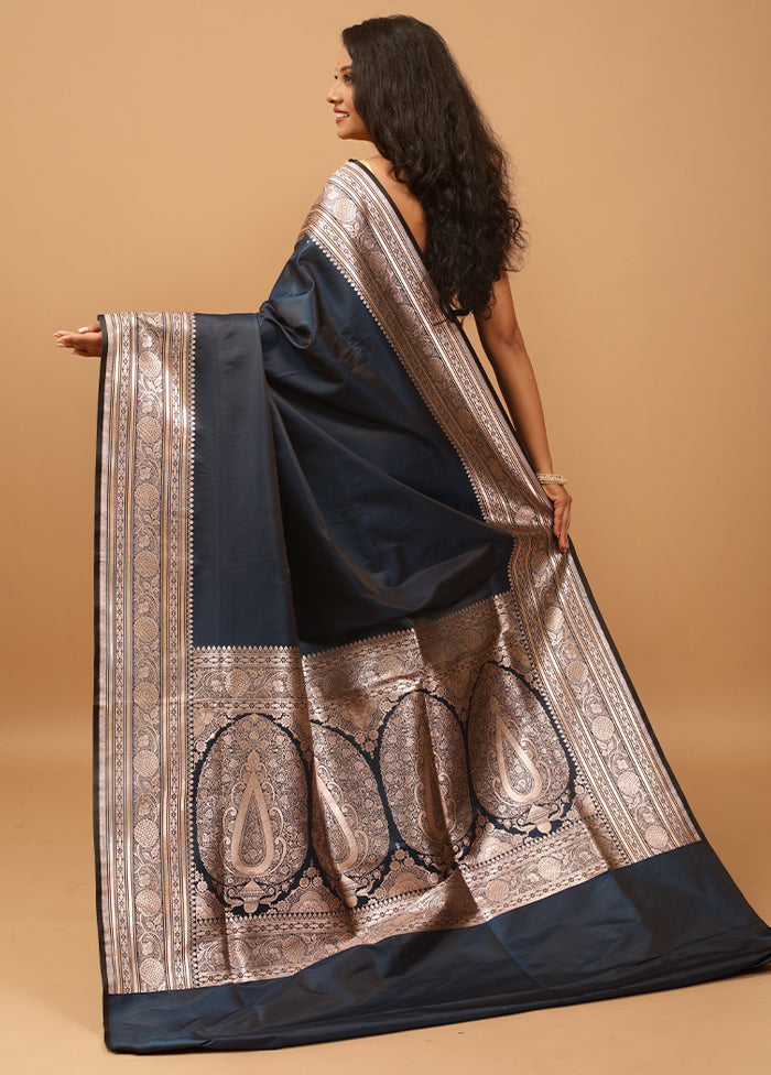 Blue Banarasi Silk Saree With Blouse Piece