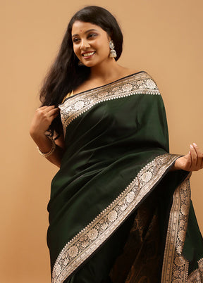 Green Banarasi Silk Saree With Blouse Piece