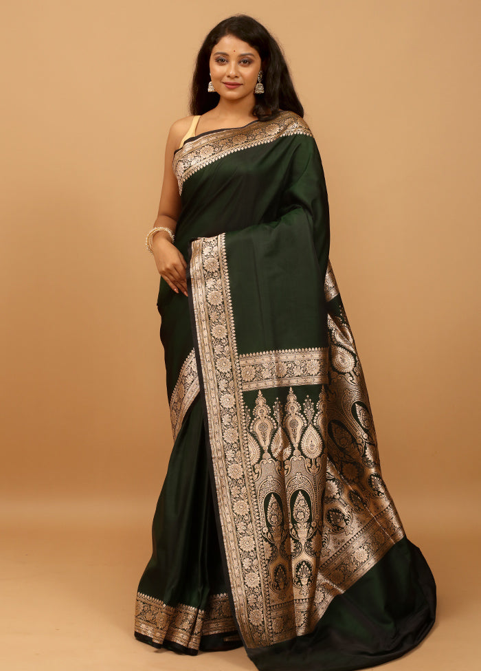 Green Banarasi Silk Saree With Blouse Piece