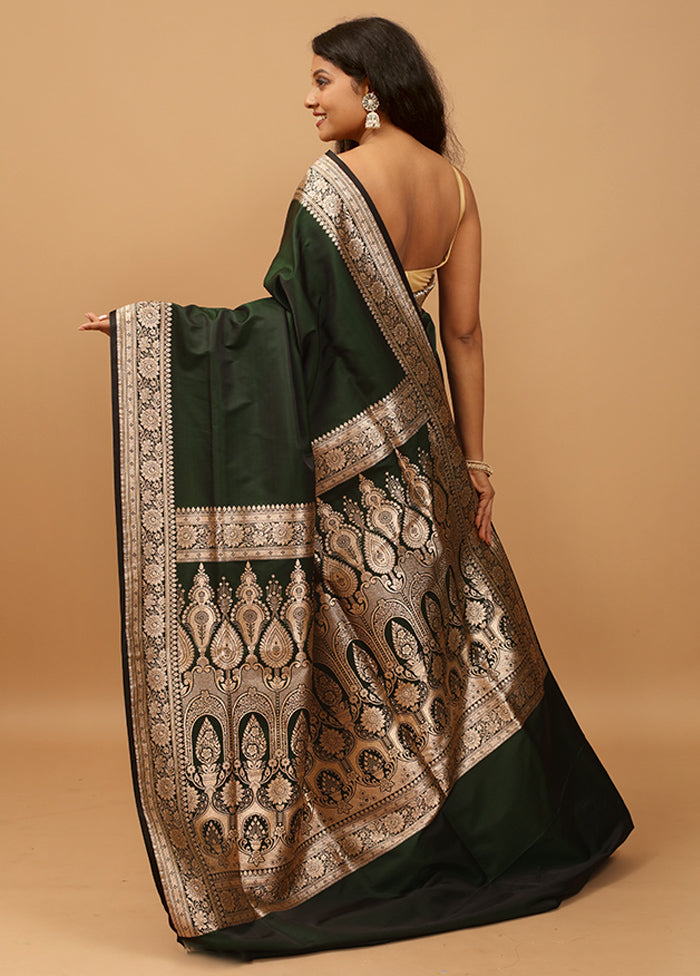 Green Banarasi Silk Saree With Blouse Piece