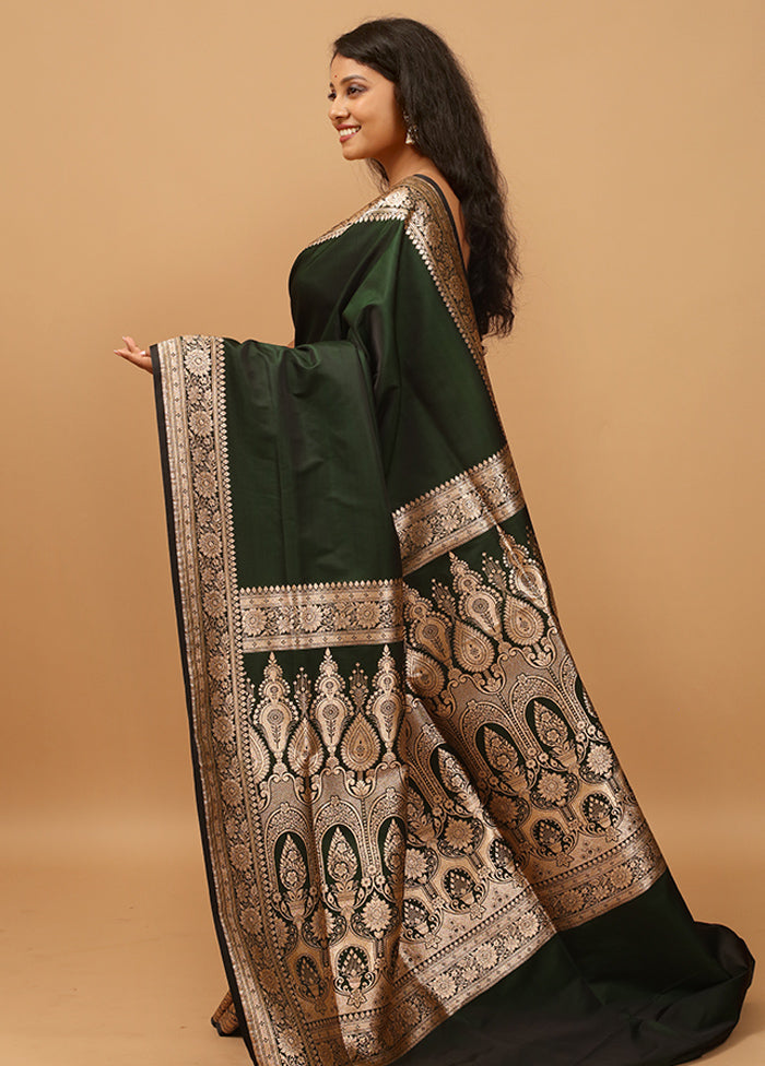 Green Banarasi Silk Saree With Blouse Piece