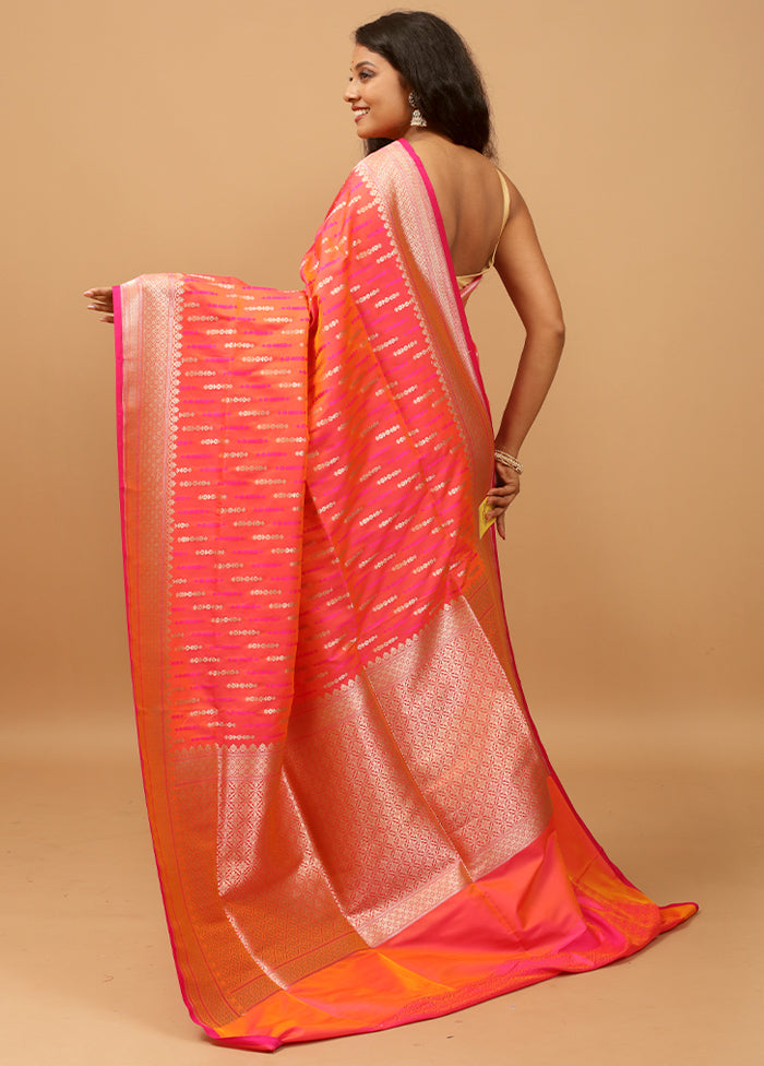 Pink Uppada Silk Saree With Blouse Piece