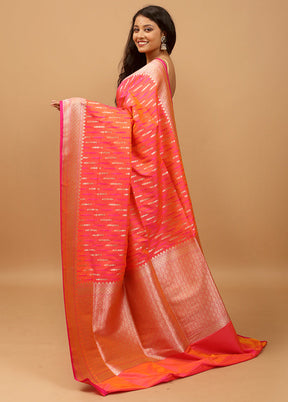 Pink Uppada Silk Saree With Blouse Piece