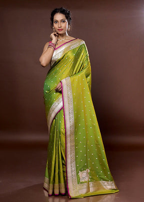 Green Banarasi Silk Saree With Blouse Piece - Indian Silk House Agencies