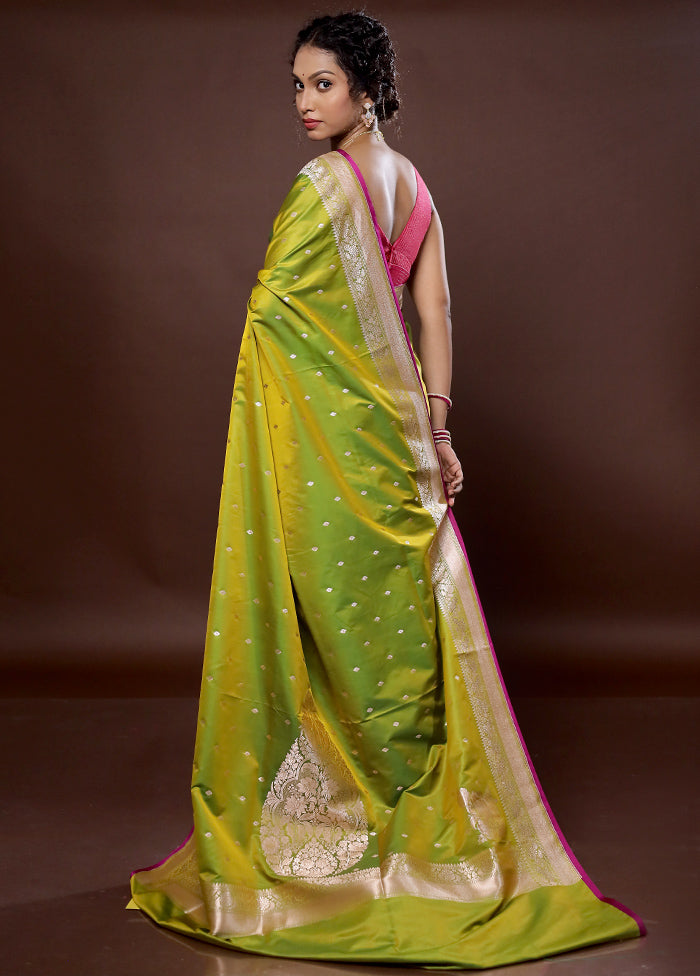 Green Banarasi Silk Saree With Blouse Piece - Indian Silk House Agencies