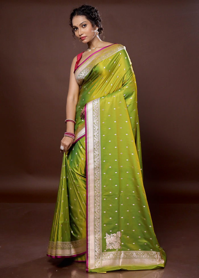 Green Banarasi Silk Saree With Blouse Piece - Indian Silk House Agencies