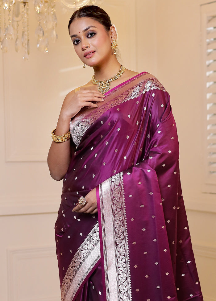 Purple Banarasi Silk Saree With Blouse Piece