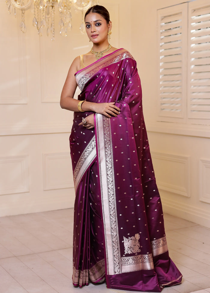 Purple Banarasi Silk Saree With Blouse Piece