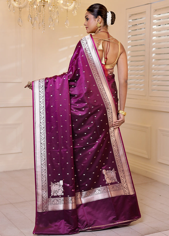 Purple Banarasi Silk Saree With Blouse Piece