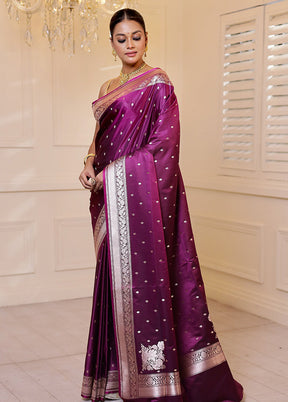 Purple Banarasi Silk Saree With Blouse Piece