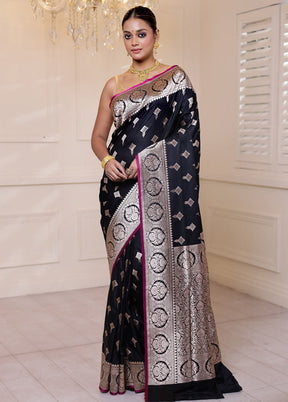 Black Banarasi Silk Saree With Blouse Piece