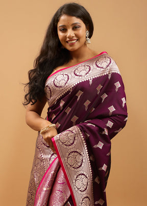 Purple Banarasi Silk Saree With Blouse Piece