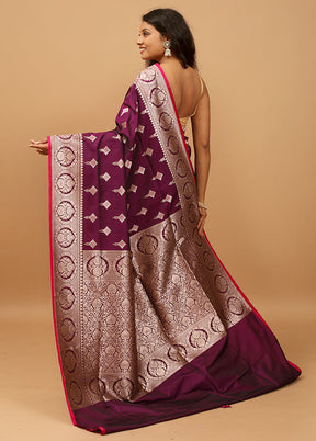 Purple Banarasi Silk Saree With Blouse Piece