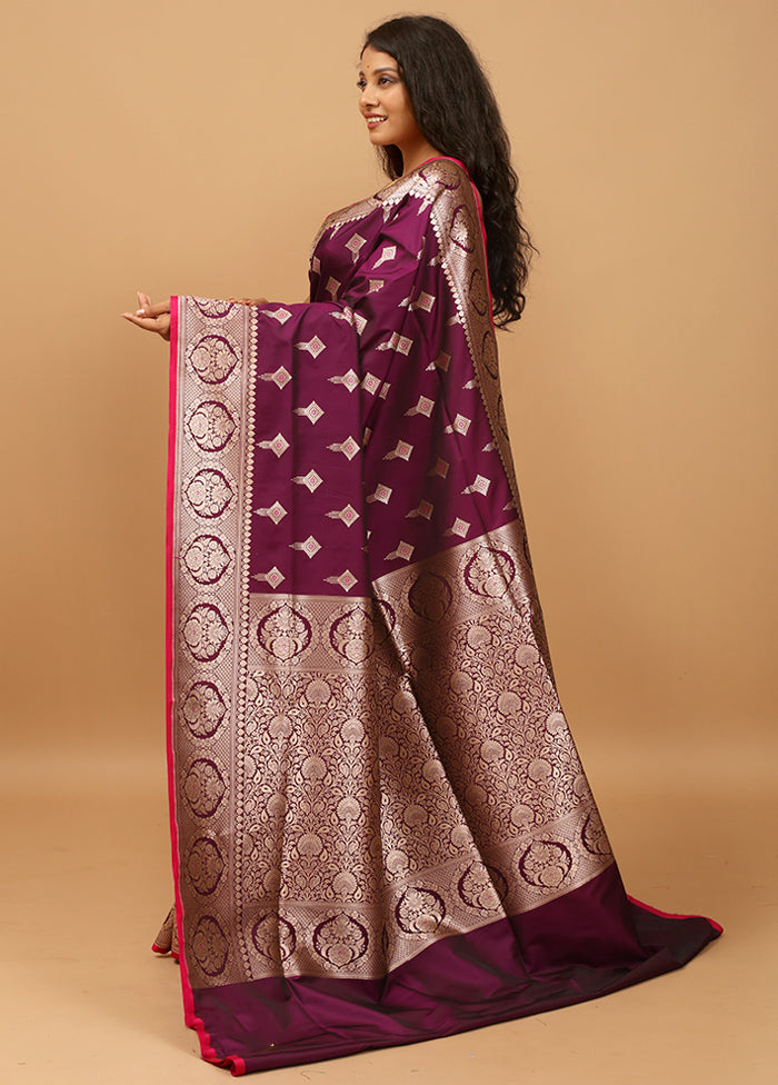 Purple Banarasi Silk Saree With Blouse Piece