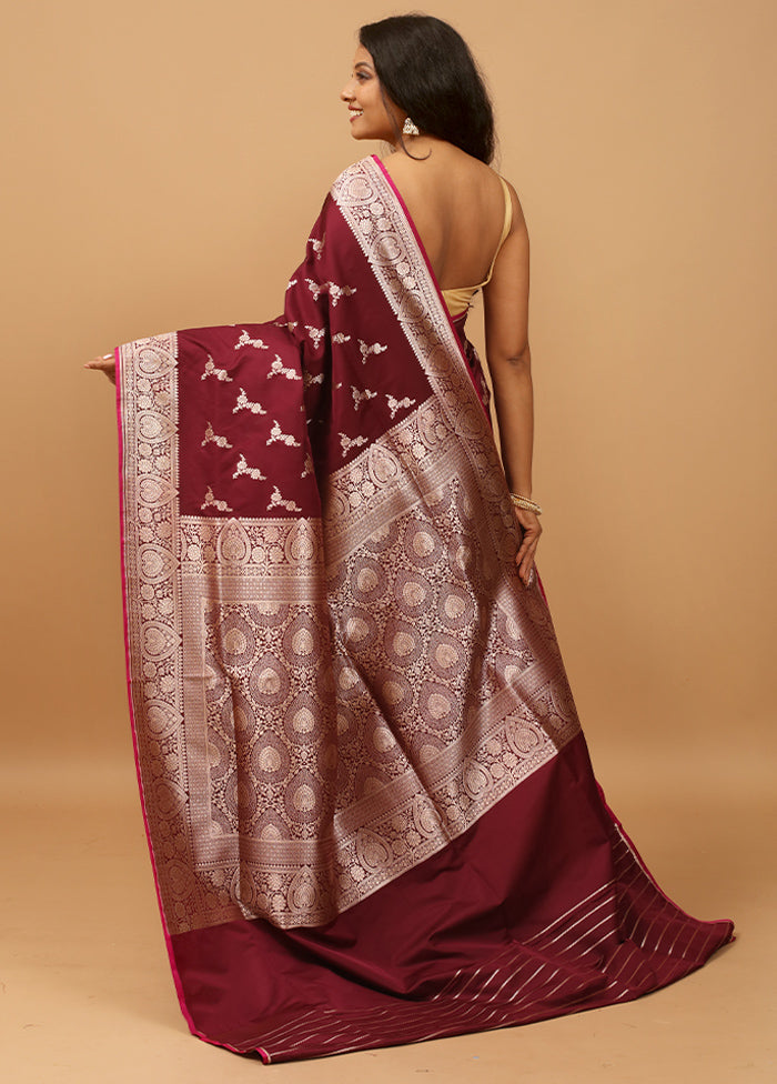 Maroon Banarasi Silk Saree With Blouse Piece