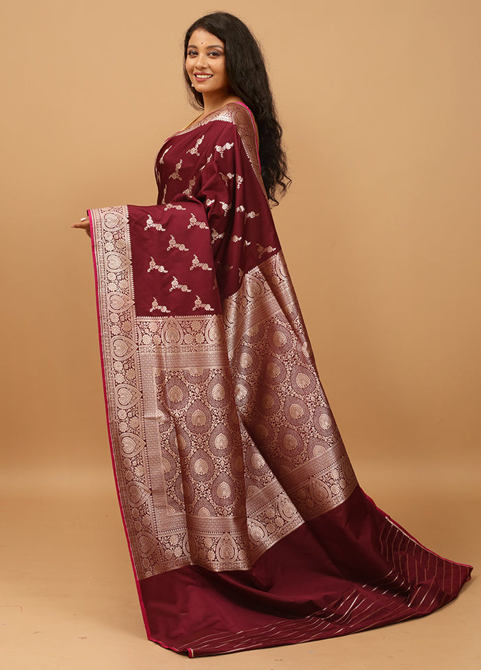 Maroon Banarasi Silk Saree With Blouse Piece