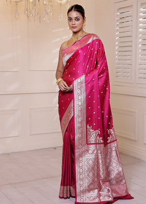 Pink Banarasi Silk Saree With Blouse Piece