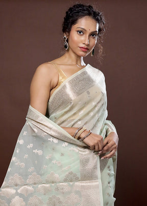 Green Organza Saree With Blouse Piece - Indian Silk House Agencies