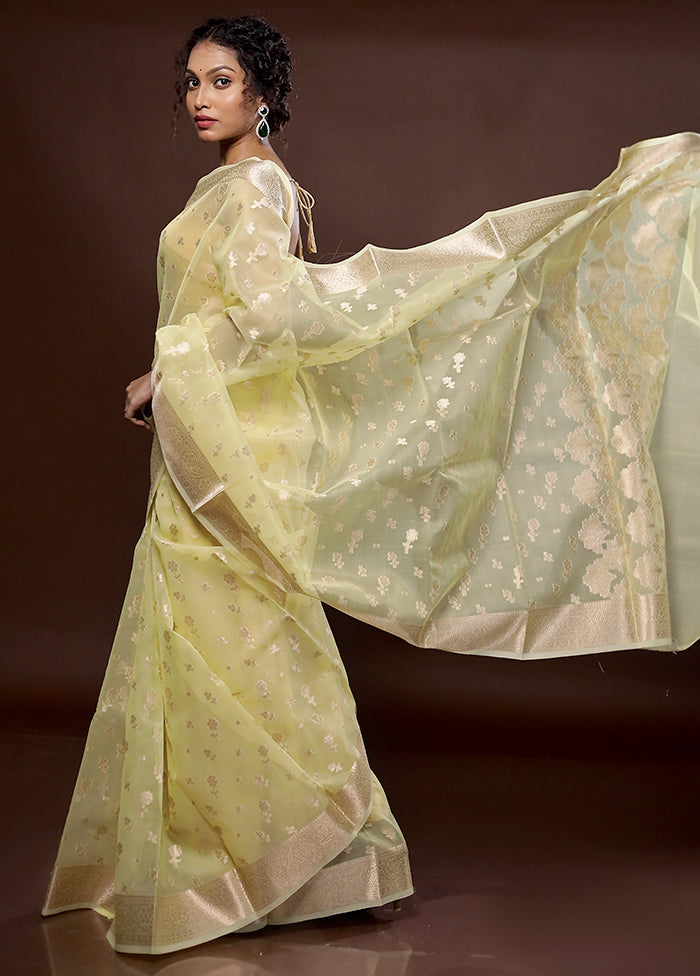 Yellow Organza Saree With Blouse Piece - Indian Silk House Agencies