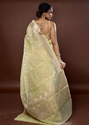 Yellow Organza Saree With Blouse Piece - Indian Silk House Agencies