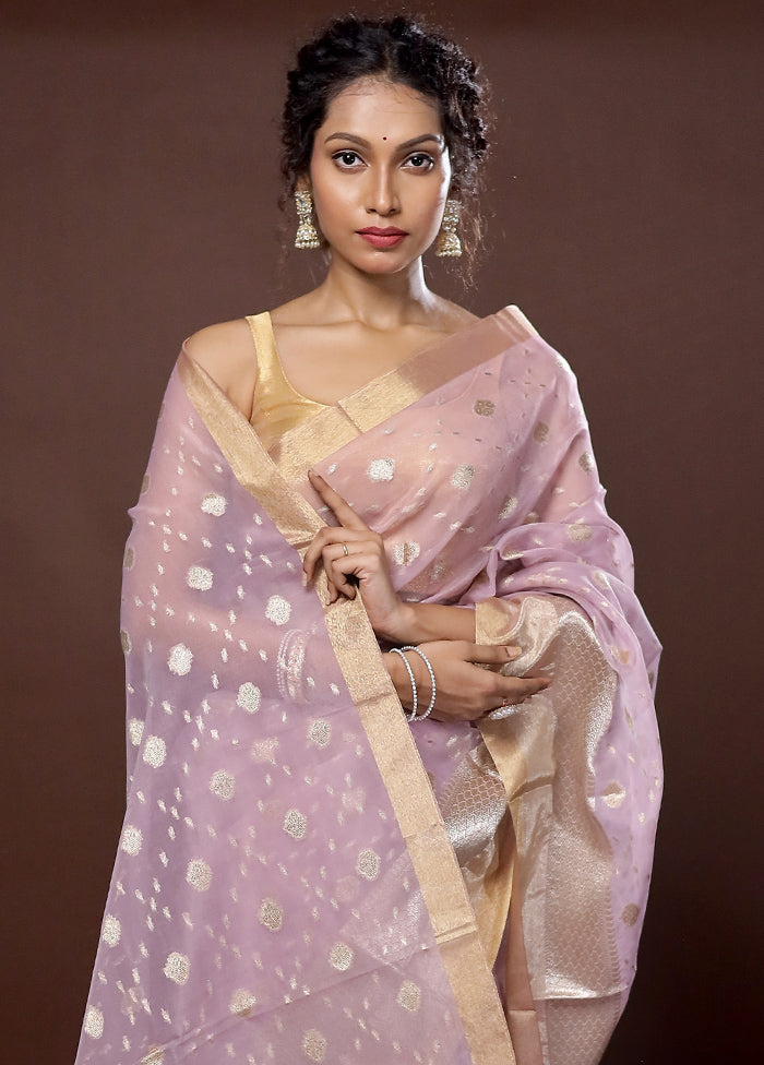 Purple Organza Saree With Blouse Piece - Indian Silk House Agencies