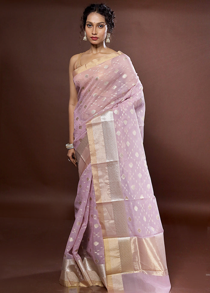 Purple Organza Saree With Blouse Piece - Indian Silk House Agencies