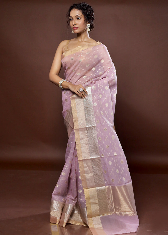 Purple Organza Saree With Blouse Piece - Indian Silk House Agencies